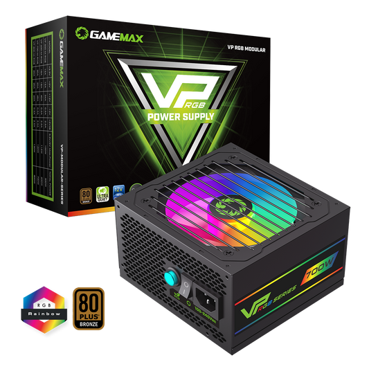 GameMax VP-700W Semi-Modular 80 Plus Bronze Black Power Supply With 120mm RGB Fan - Destello
