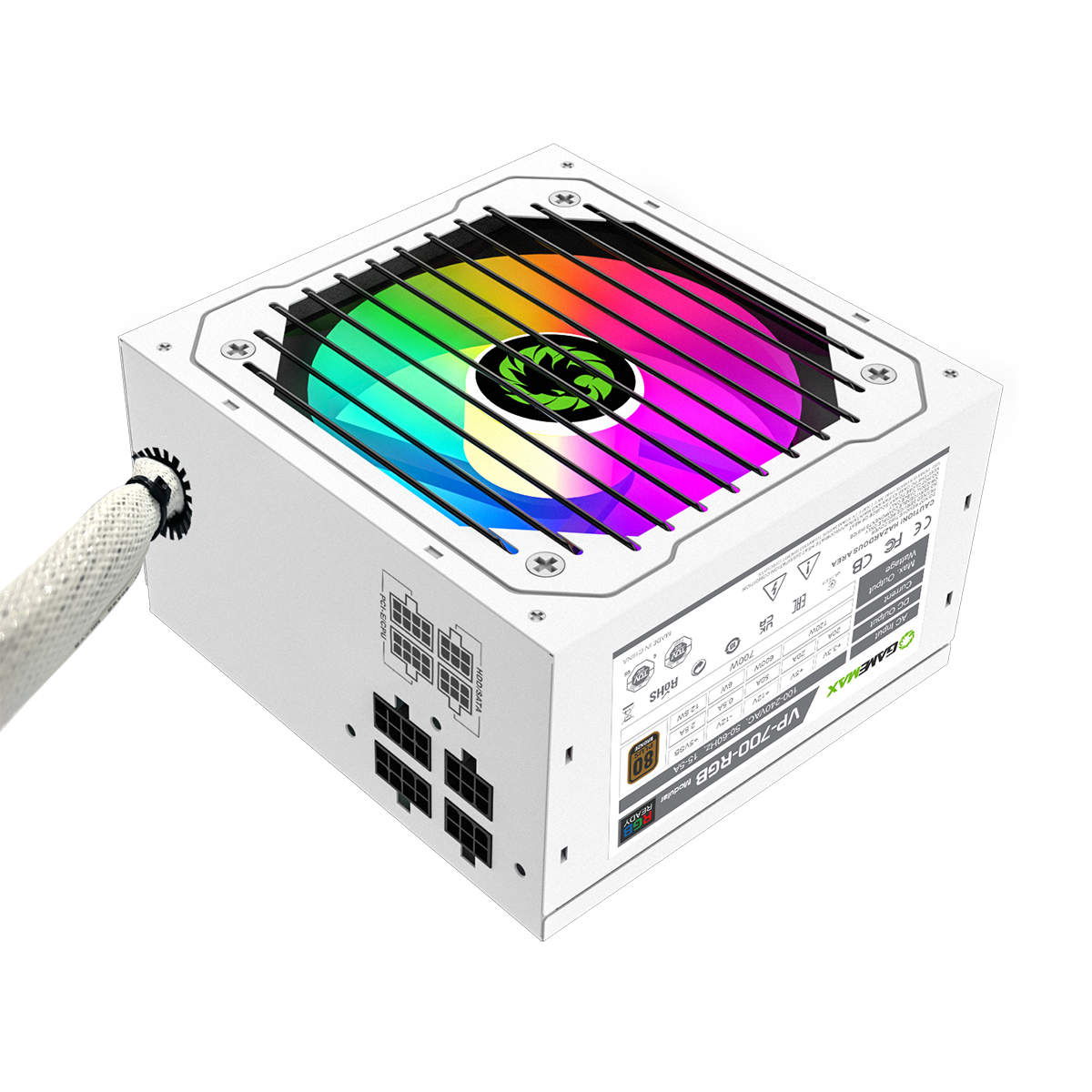 GameMax VP-700W Semi-Modular 80 Plus Bronze White Power Supply With 120mm RGB Fan - Destello