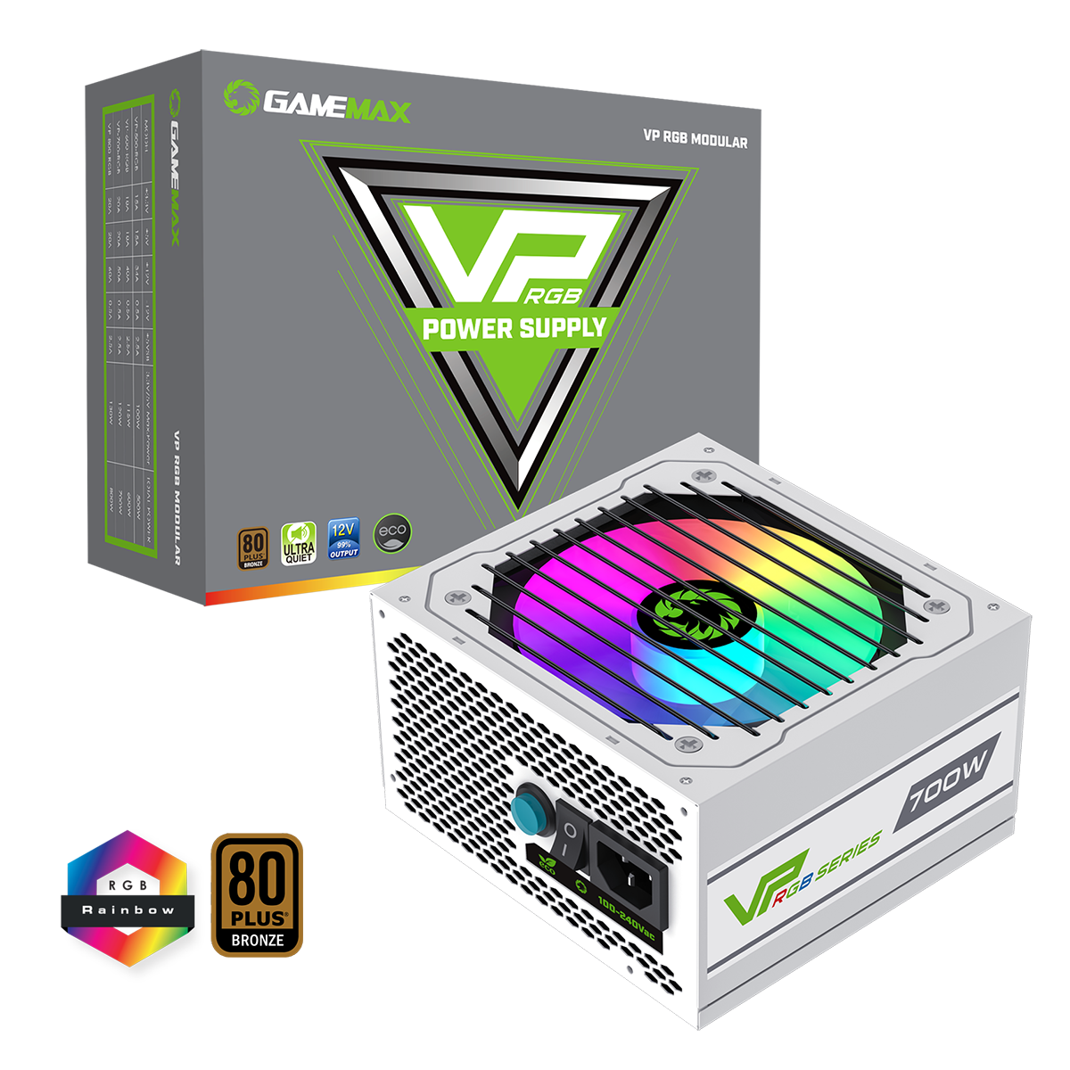 GameMax VP-700W Semi-Modular 80 Plus Bronze White Power Supply With 120mm RGB Fan - Destello