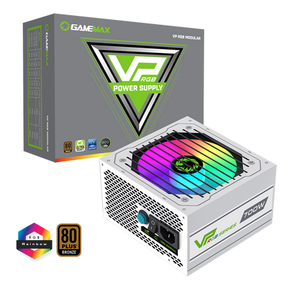 GameMax VP-700W Semi-Modular 80 Plus Bronze White Power Supply With 120mm RGB Fan - Destello