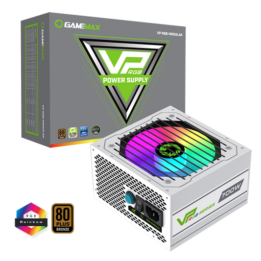 GameMax VP-700W Semi-Modular 80 Plus Bronze White Power Supply With 120mm RGB Fan - Destello