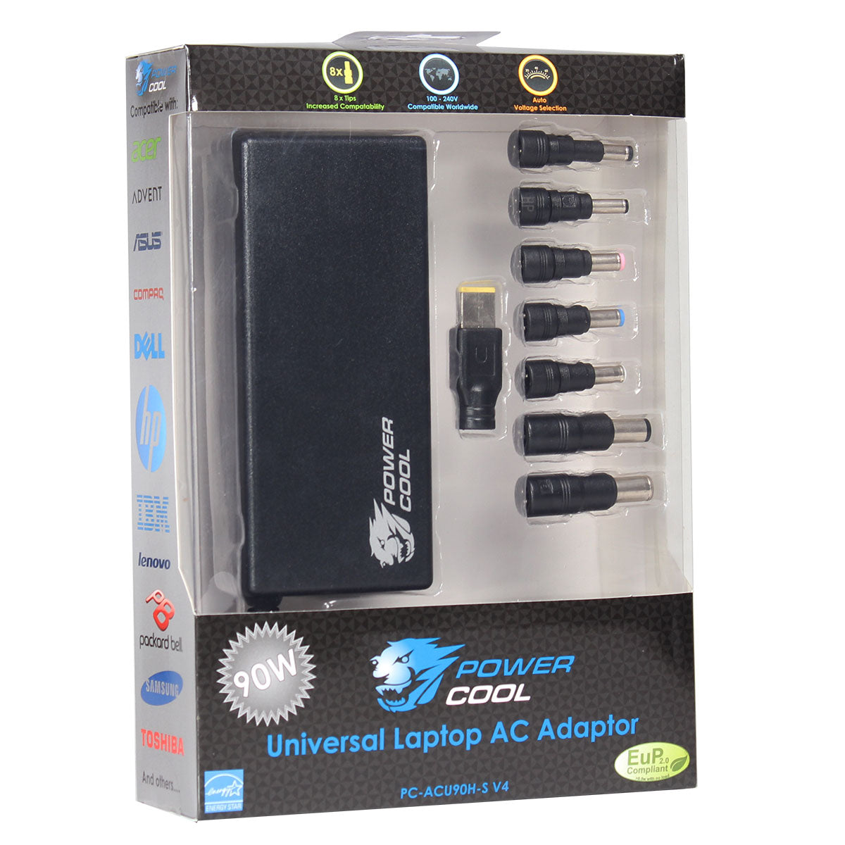 Powercool 90W 19V 4.74A Universal Laptop AC Adapter With 8 TIPS - Destello