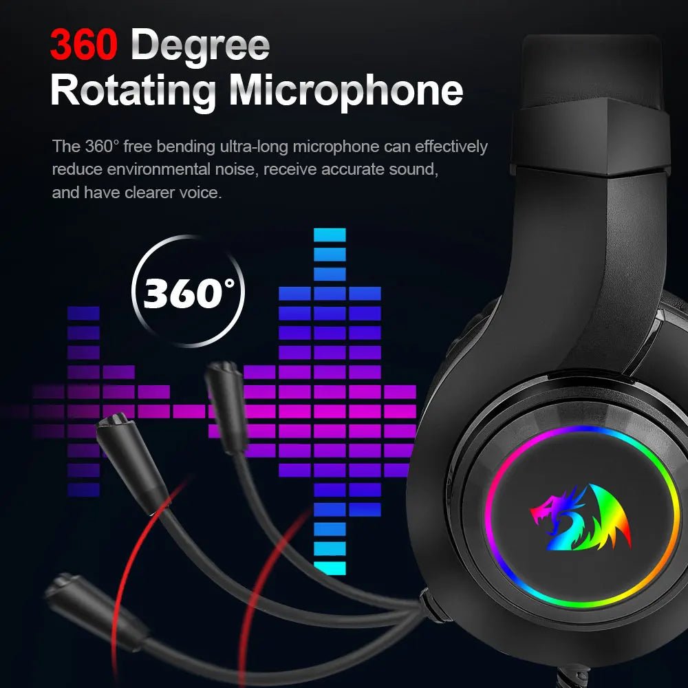 REDRAGON HYLAS H260 RGB Gaming Headset - 3.5mm surround sound headphones with microphone, compatible with PC, PS4, Switch, and Xbox One. - Destello