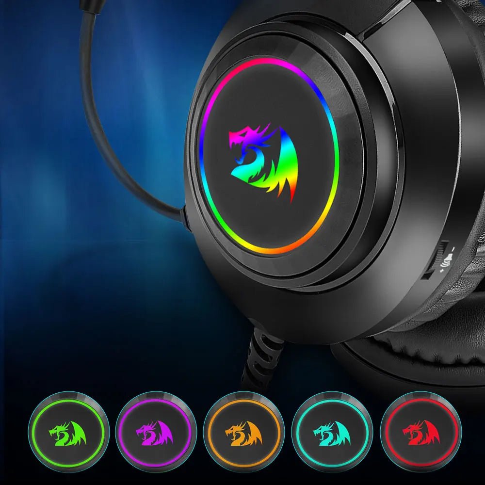 REDRAGON HYLAS H260 RGB Gaming Headset - 3.5mm surround sound headphones with microphone, compatible with PC, PS4, Switch, and Xbox One. - Destello