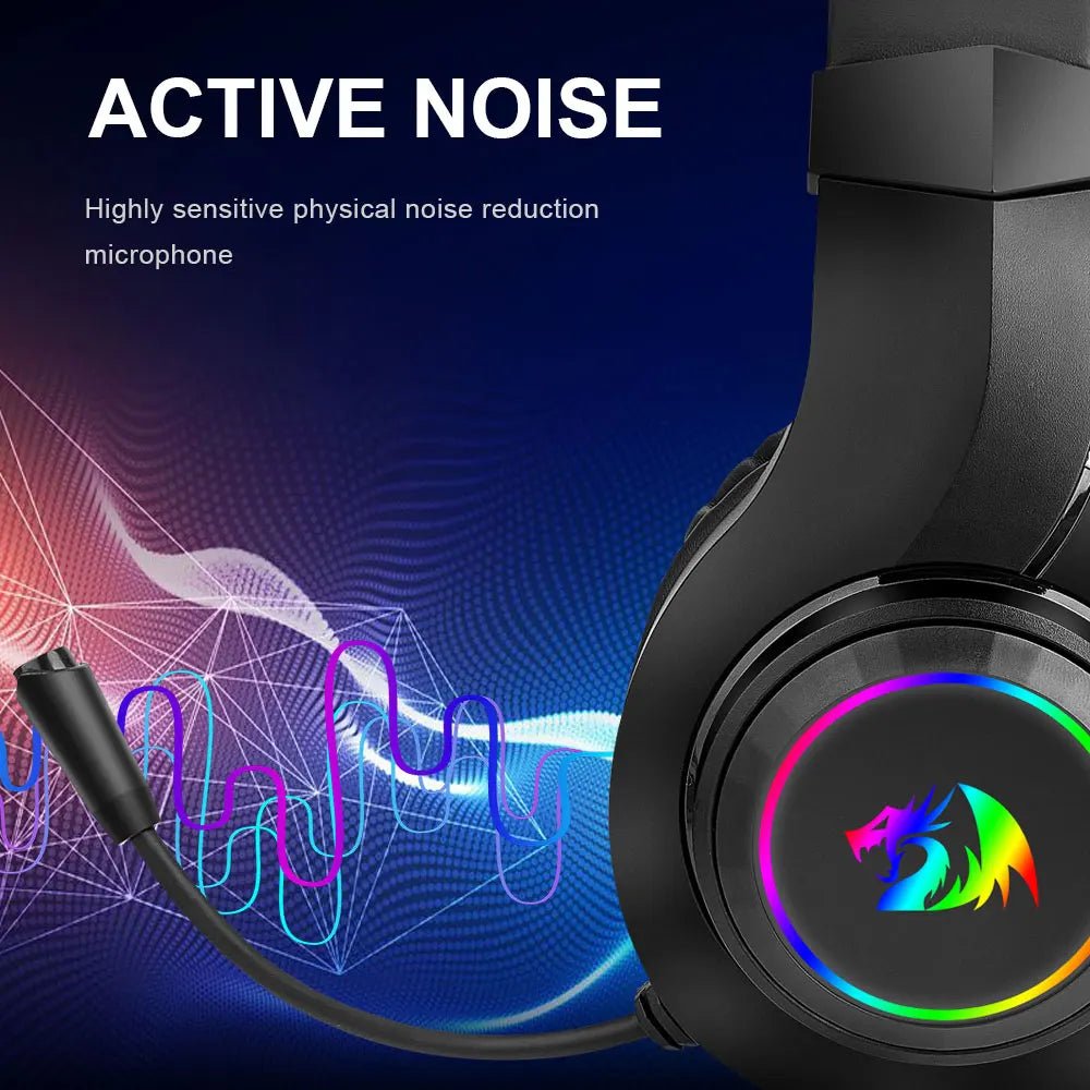 REDRAGON HYLAS H260 RGB Gaming Headset - 3.5mm surround sound headphones with microphone, compatible with PC, PS4, Switch, and Xbox One. - Destello