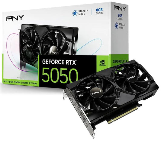 PNY NVIDIA GeForce RTX 5050 8GB GDDR6 Graphics Card, 2560 CUDA Cores, 2317 MHz Core Clock, Dual Fan, 3x DisplayPorts / 1x HDMI Port - Destello