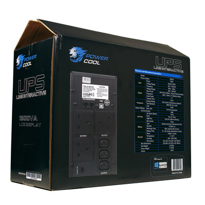Powercool Smart UPS 1200VA 720W LCD Display 3 x UK Plug 2 x RJ45 3 x IEC and USB