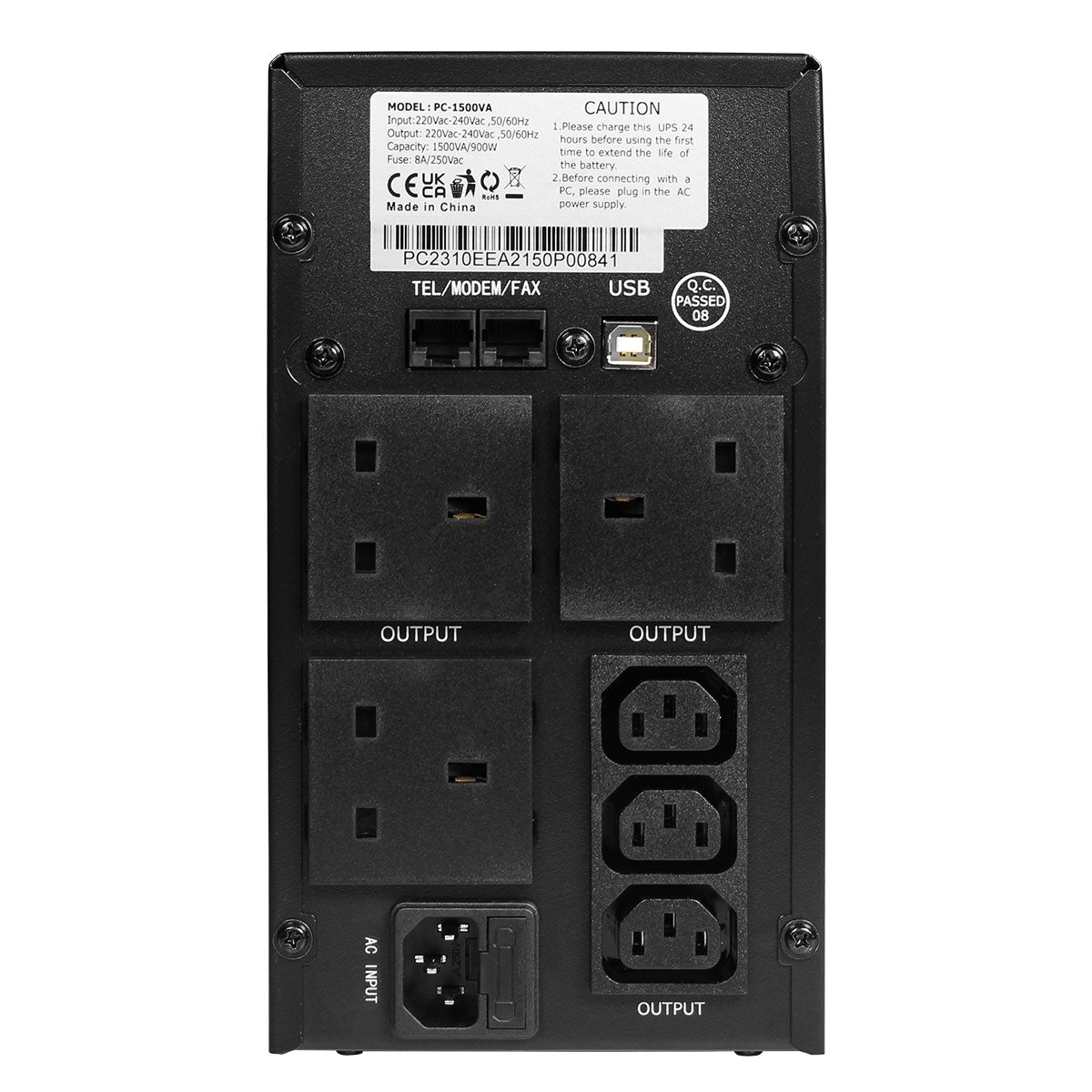 Powercool Smart UPS 1500VA 3 x UK Plug 3 x IEC RJ45 x 2 USB LCD Display Powercool