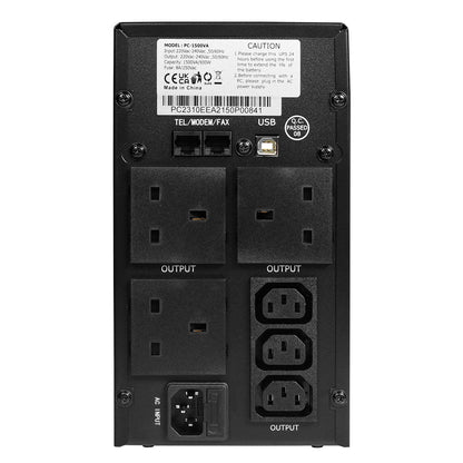 Powercool Smart UPS 1500VA 3 x UK Plug 3 x IEC RJ45 x 2 USB LCD Display Powercool