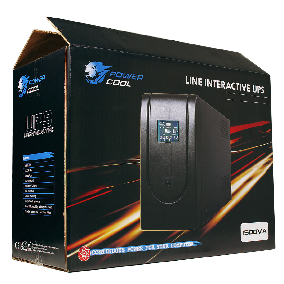 Powercool Smart UPS 1500VA 3 x UK Plug 3 x IEC RJ45 x 2 USB LCD Display