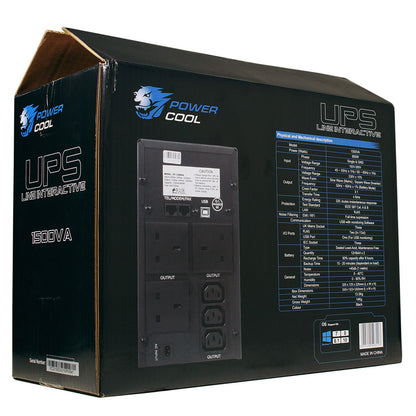 Powercool Smart UPS 1500VA 3 x UK Plug 3 x IEC RJ45 x 2 USB LCD Display Powercool